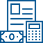 Financial statement with a calculator and money.