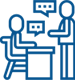 Two stick figures talking, one seated.