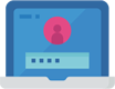 A blue laptop with a pink profile icon