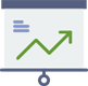 A green line graph pointing up, on a white presentation board