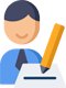 A person writing on a piece of paper with a pencil.